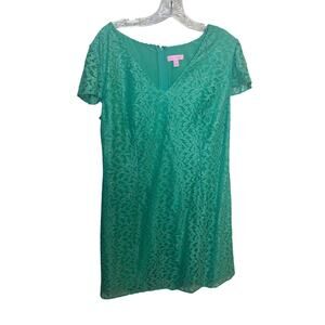 Lilly Pulitzer Green Dress Sheath Dress Emerald Lace Women Size Large Cocktail